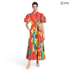 NWT Christopher John Rogers Red Floral Shirt Dress